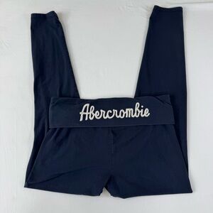 Y2K Abercrombie and Fitch Navy Fold Over Yoga Leggings Large Embroidered